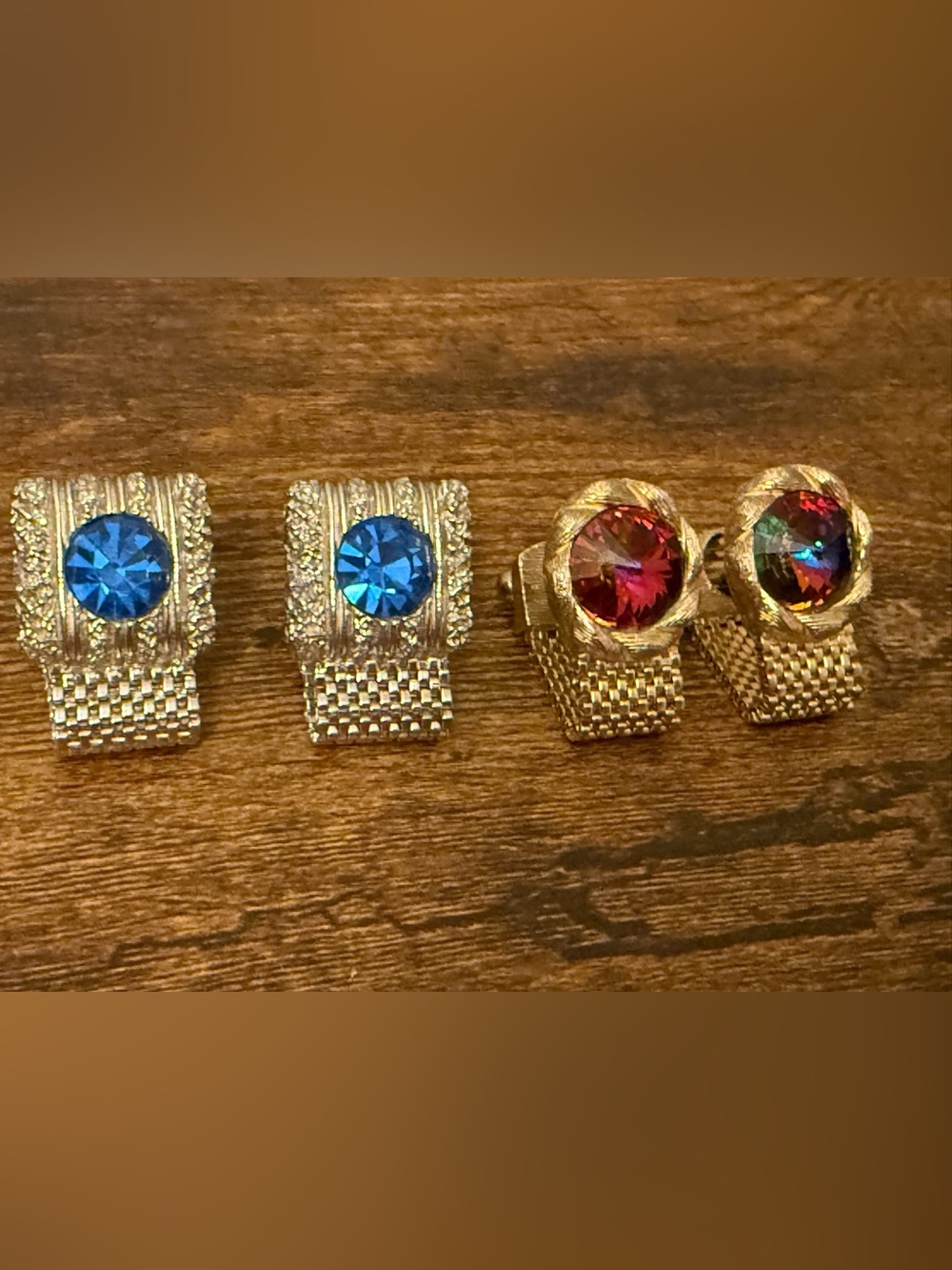 Vintage Goldtone Cufflinks with Rhinestone Bezel Set